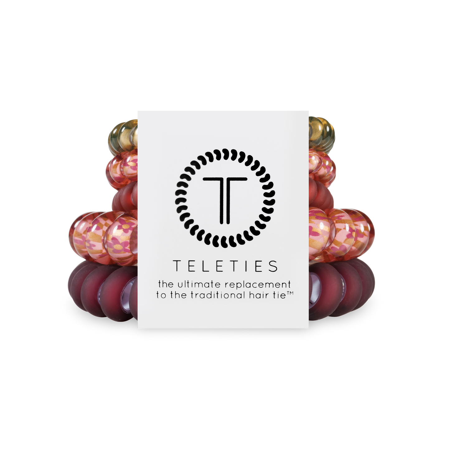 TELETIES - Burgundy Bliss - Mix Spiral Hair Coils, Hair Ties, 5-pack