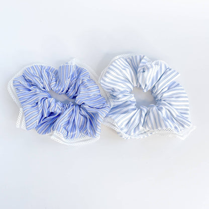 Adorro - Coastal Blue Striped Scrunchie (Set of 2)