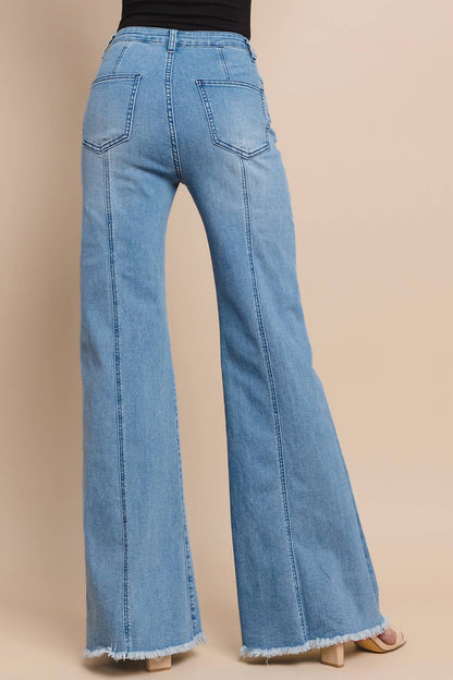 WISTERIA LANE - Wide Leg Palazzo Fit Jeans - Mid Denim