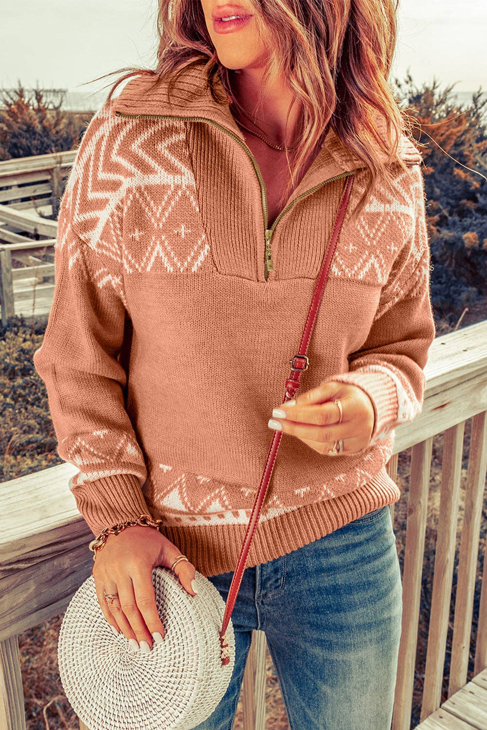 Pretty Bash - Geometric Quarter Zip Sweater