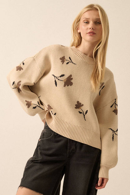 Promesa USA - Floral-Pattern Knit Bishop-Sleeve Sweater