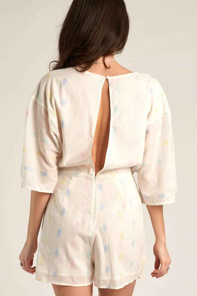 En Crème - Short Sleeve Romper with Pastel Lurex Details