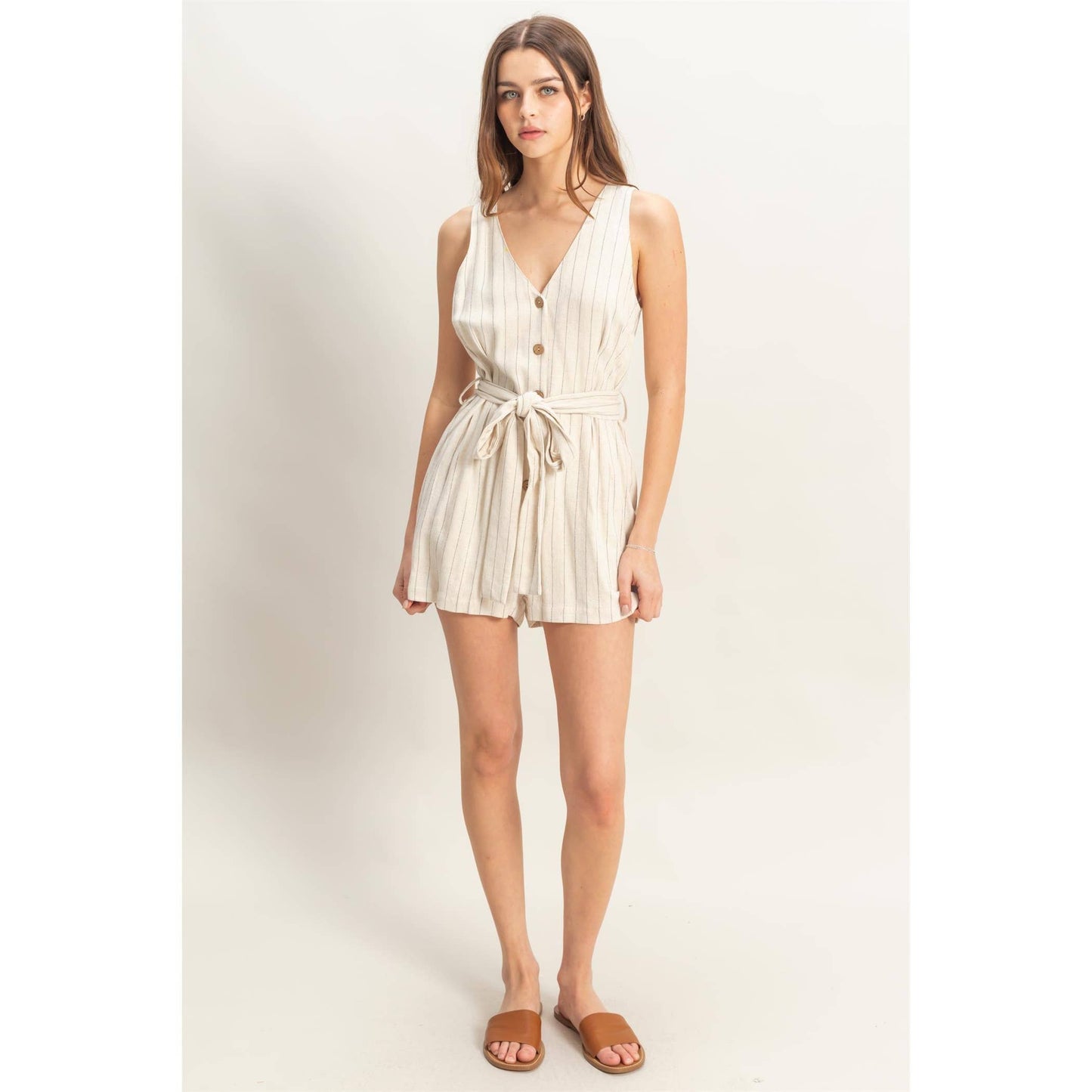 HYFVE - HF25C870-Striped Rayon Linen Belted Romper