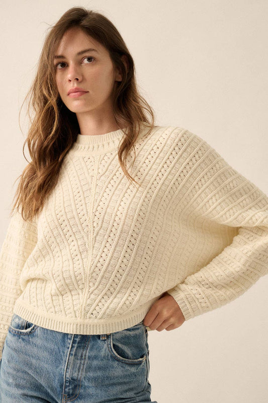 Promesa USA - Solid Cable Knit Dolman-Sleeve Sweater