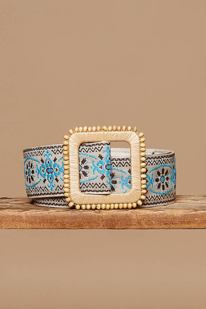 Pol Clothing - Belt - Square Buckle - Blue Floral