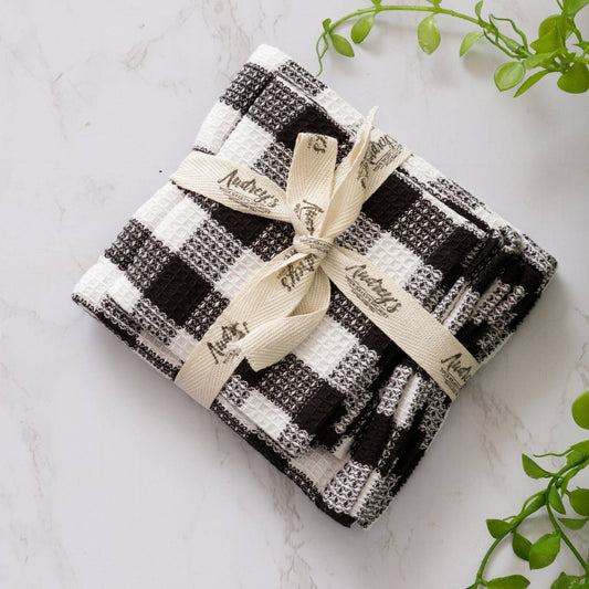 Audrey's - Black And White Check Tea Towel And Dish Cloth Set