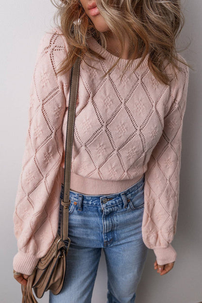 Pretty Bash - Pointelle Knit Puff Sleeve Sweater