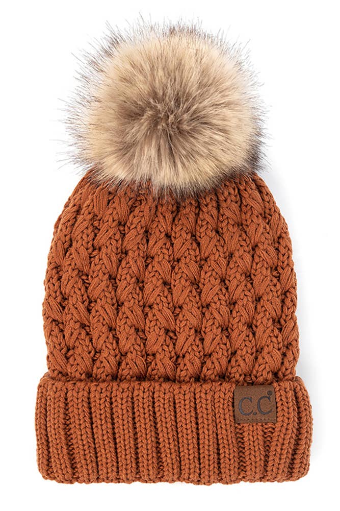 Hana - C.C Lattice Crossover Stitch Beanie Winter Hat