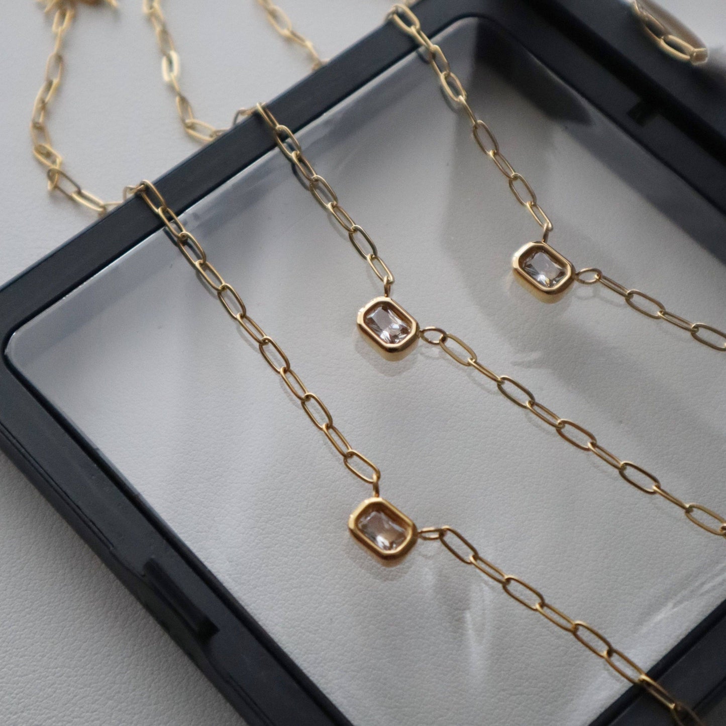 JESSA Jewelry - Rectangular Gem Necklace | Paperclip Pendant Necklace