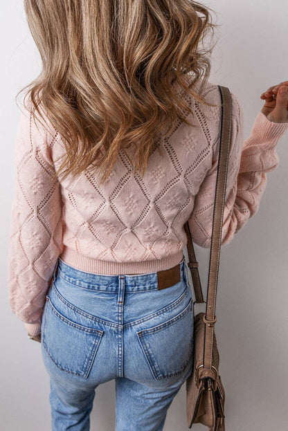 Pretty Bash - Pointelle Knit Puff Sleeve Sweater