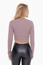 Mono B - Essential Micro-Ribbed Long-Sleeved Cropped Athleisure Top - Deep Taupe