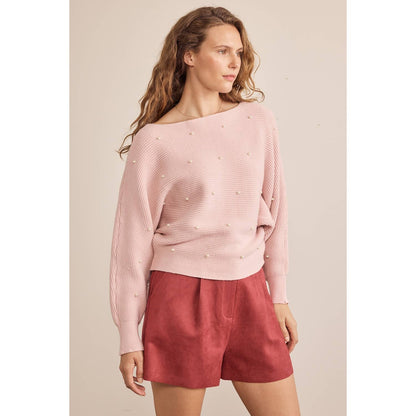 in february - Pearl Embellished Dolman Sleeved Sweater