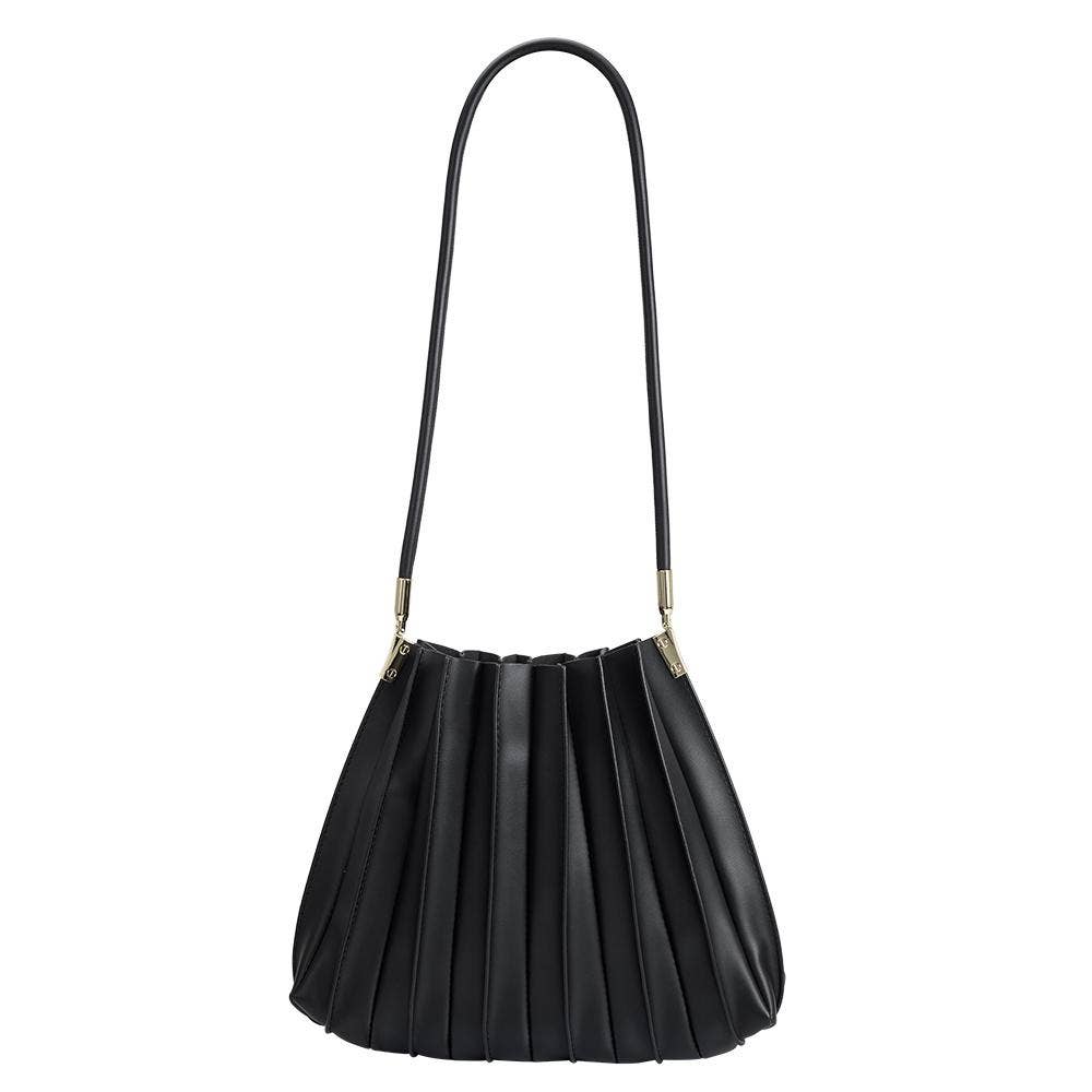 Melie Bianco - Carrie Black Pleated Vegan Shoulder Bag