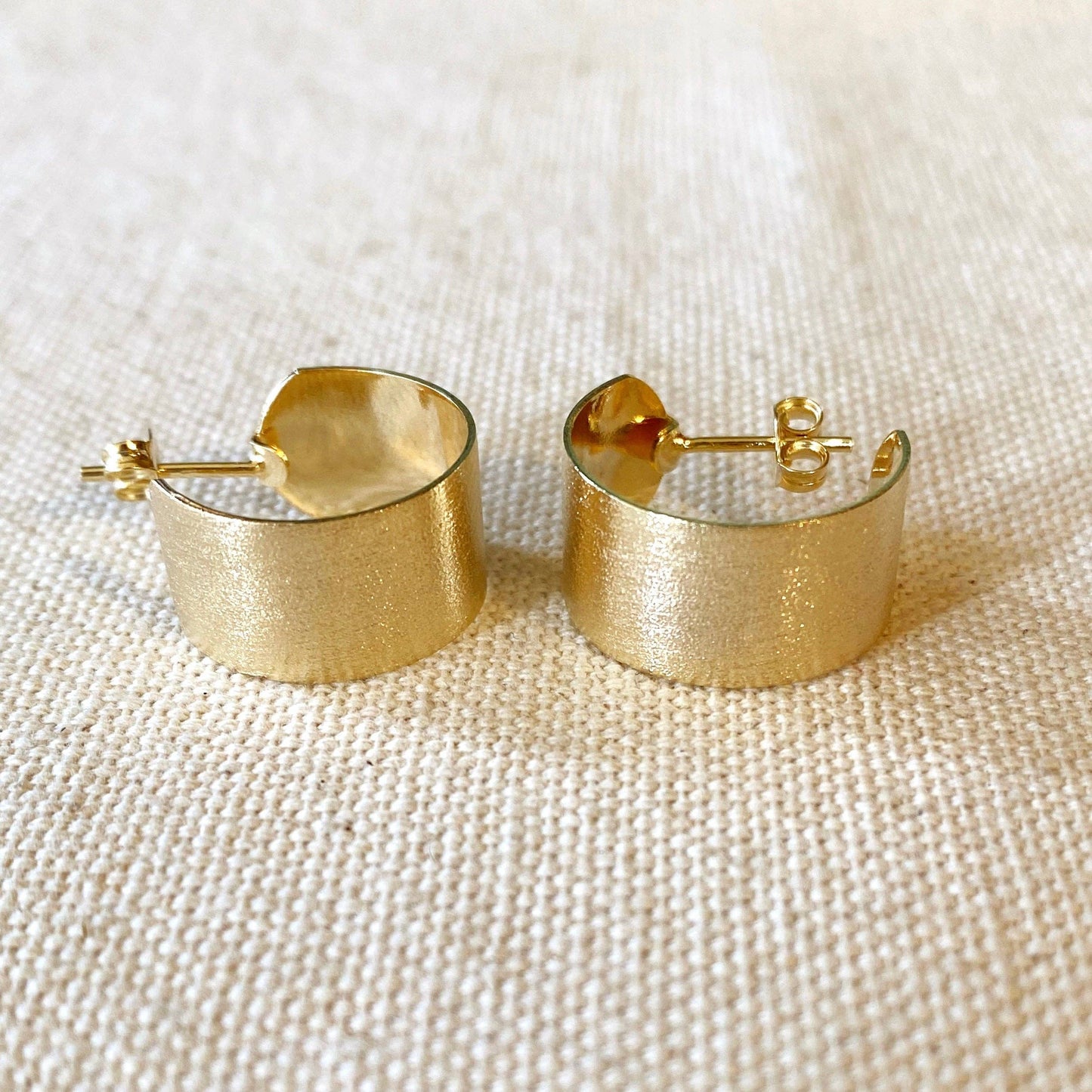 GoldFi - Wide Flat Brushed Half Hoop Earrings