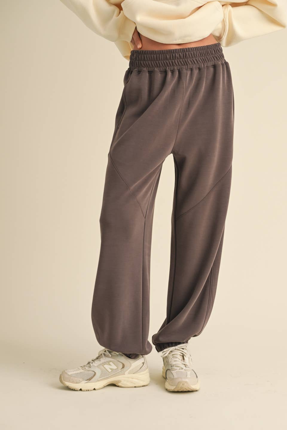 KIMBERLY C - Super Soft Air Scuba Low Rise Jogger Pants - Taupe