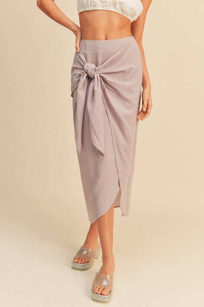 MIOU MUSE - Mini Gingham Tired Front Skirt - Lavender