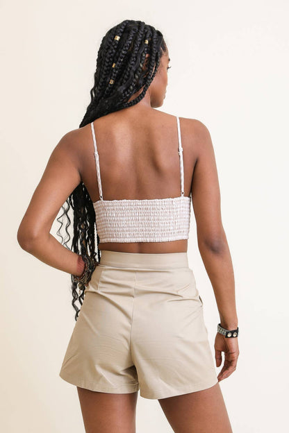 Leto Accessories - Gingham Smocked Bralette - Mocha