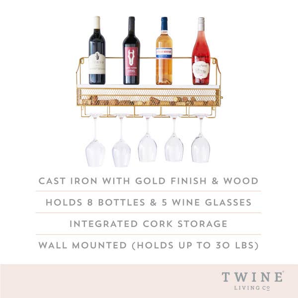 Twine - Gold Wall Mounted Wine Rack & Cork Storage