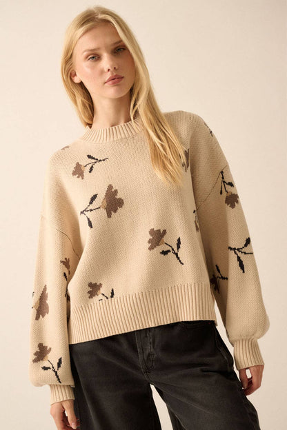 Promesa USA - Floral-Pattern Knit Bishop-Sleeve Sweater