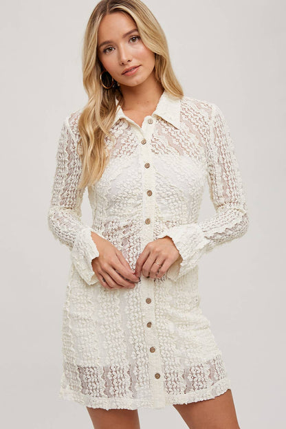 Bluivy - Lace Button Down Shirt Dress - Ecru