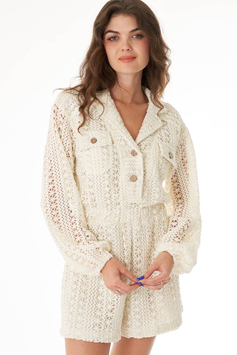 En Crème - Crochet Long Sleeve Romper