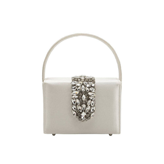 Melie Bianco - Liliana White Satin Jeweled Crossbody Bag