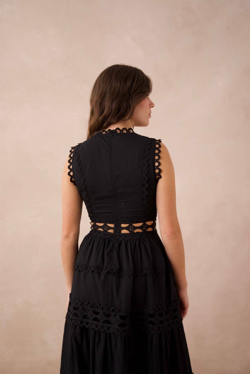 Choklate Paris - Ellie Openwork Cotton Long Dress - Black