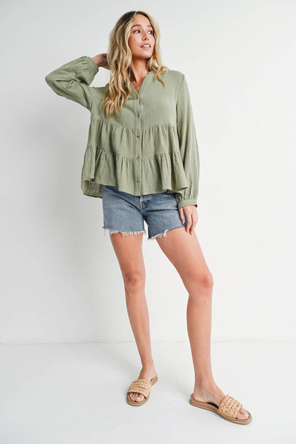 Bluivy - Tiered Rustic Blouse - Sage