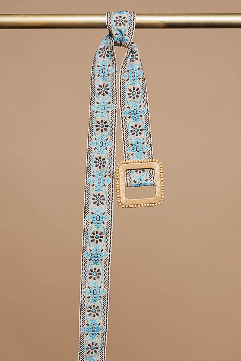 Pol Clothing - Belt - Square Buckle - Blue Floral