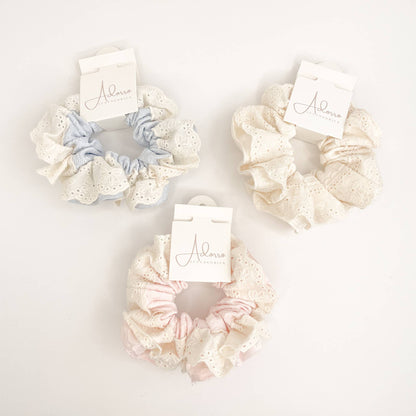 Adorro - Eyelet Embossed Mega Scrunchies