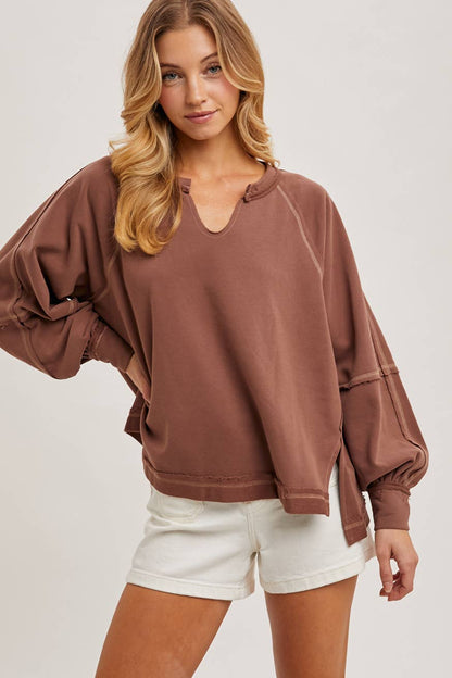 Bluivy - Terry Dolman Oversized Stitch Knit Top - Coco