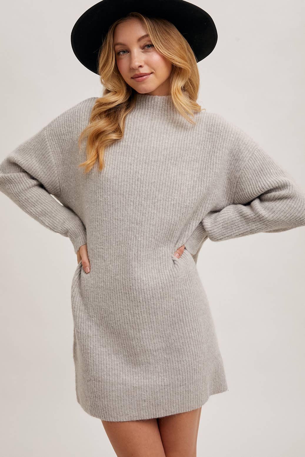 Bluivy - Mock Neck Knit Sweater Dress