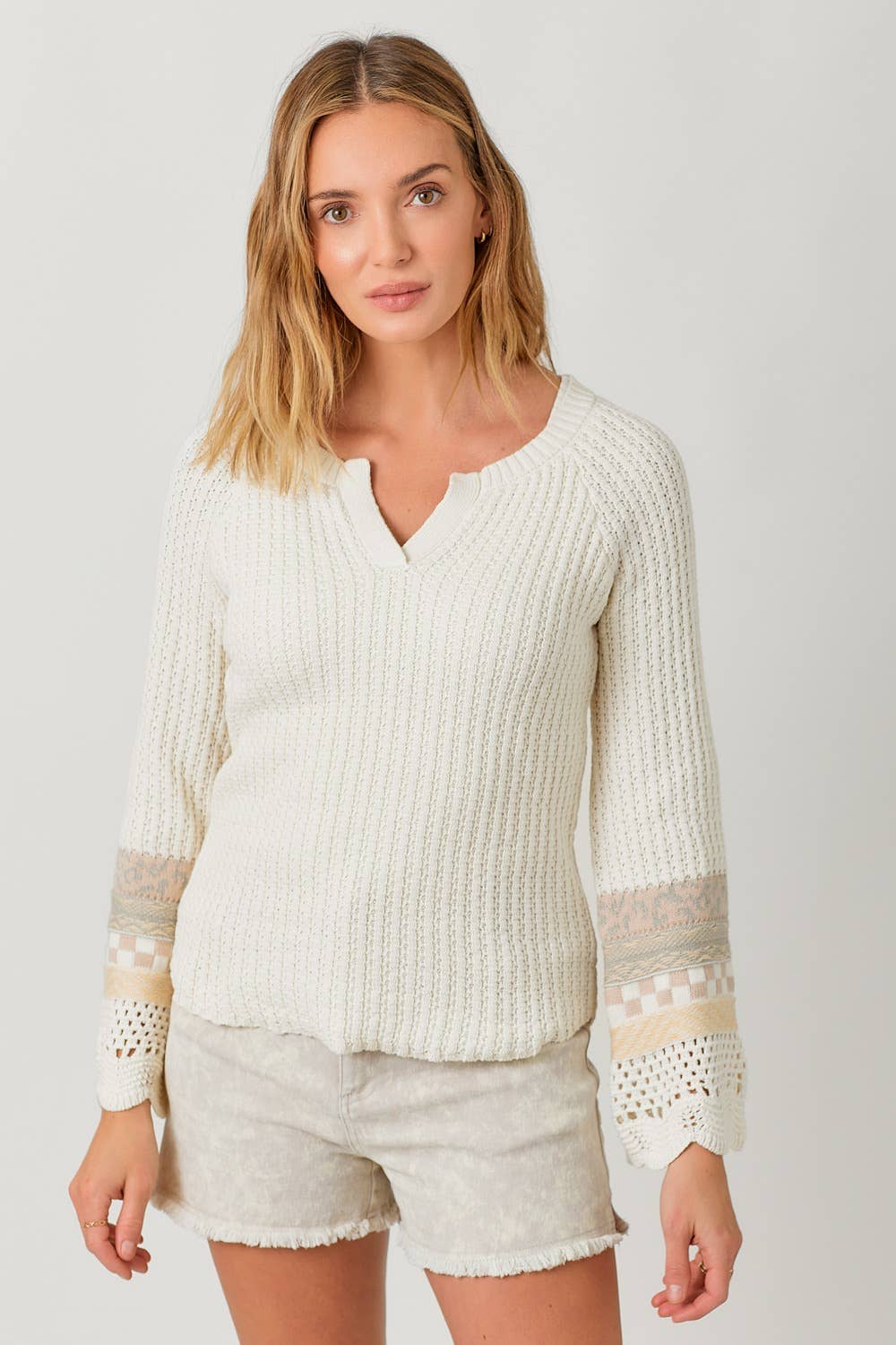 Mystree - Mixed Sleeve Henley Sweater