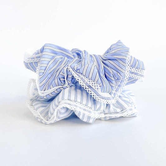 Adorro - Coastal Blue Striped Scrunchie (Set of 2)