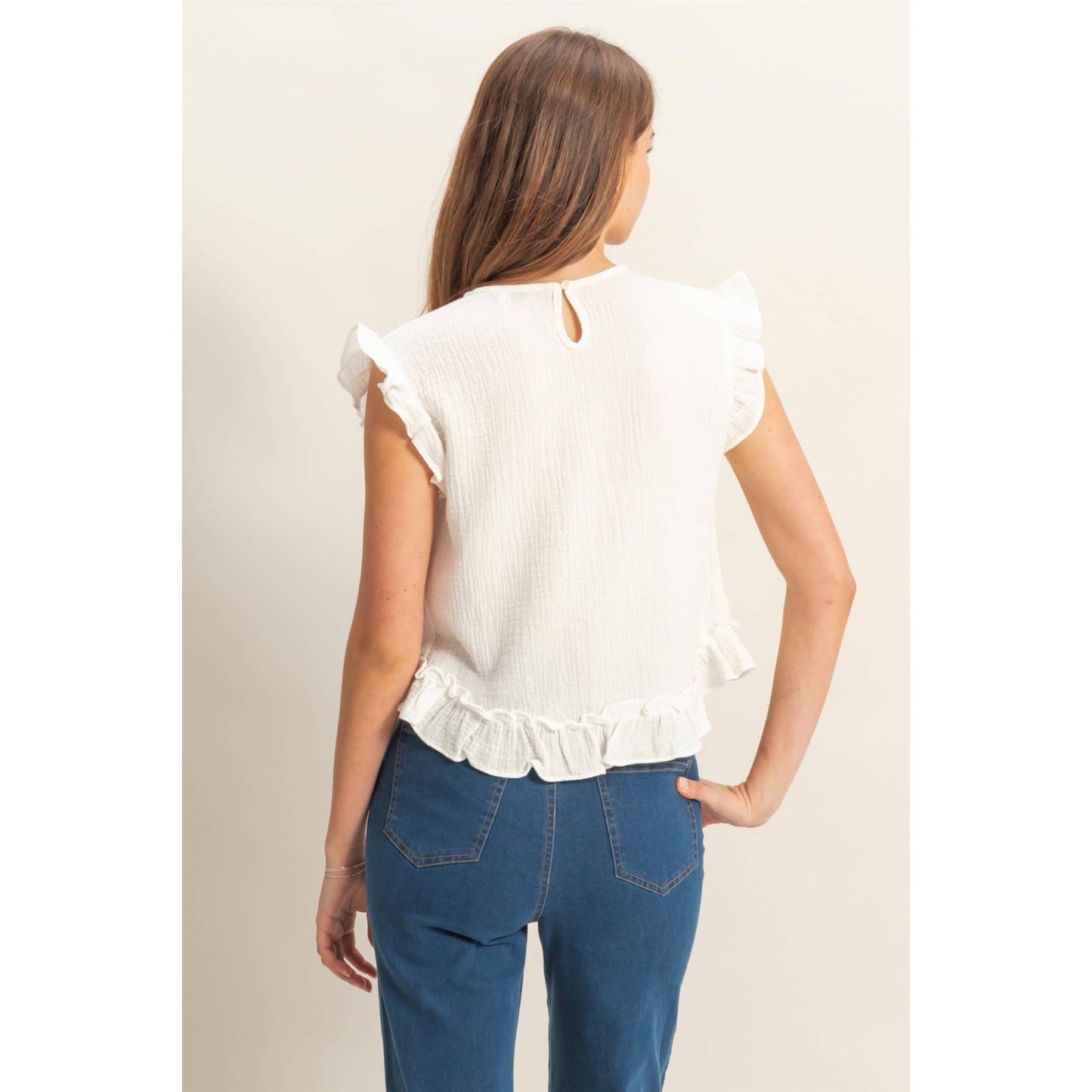 HYFVE - HF25A845-Double Gauze Ruffle Detail Sleeveless Top