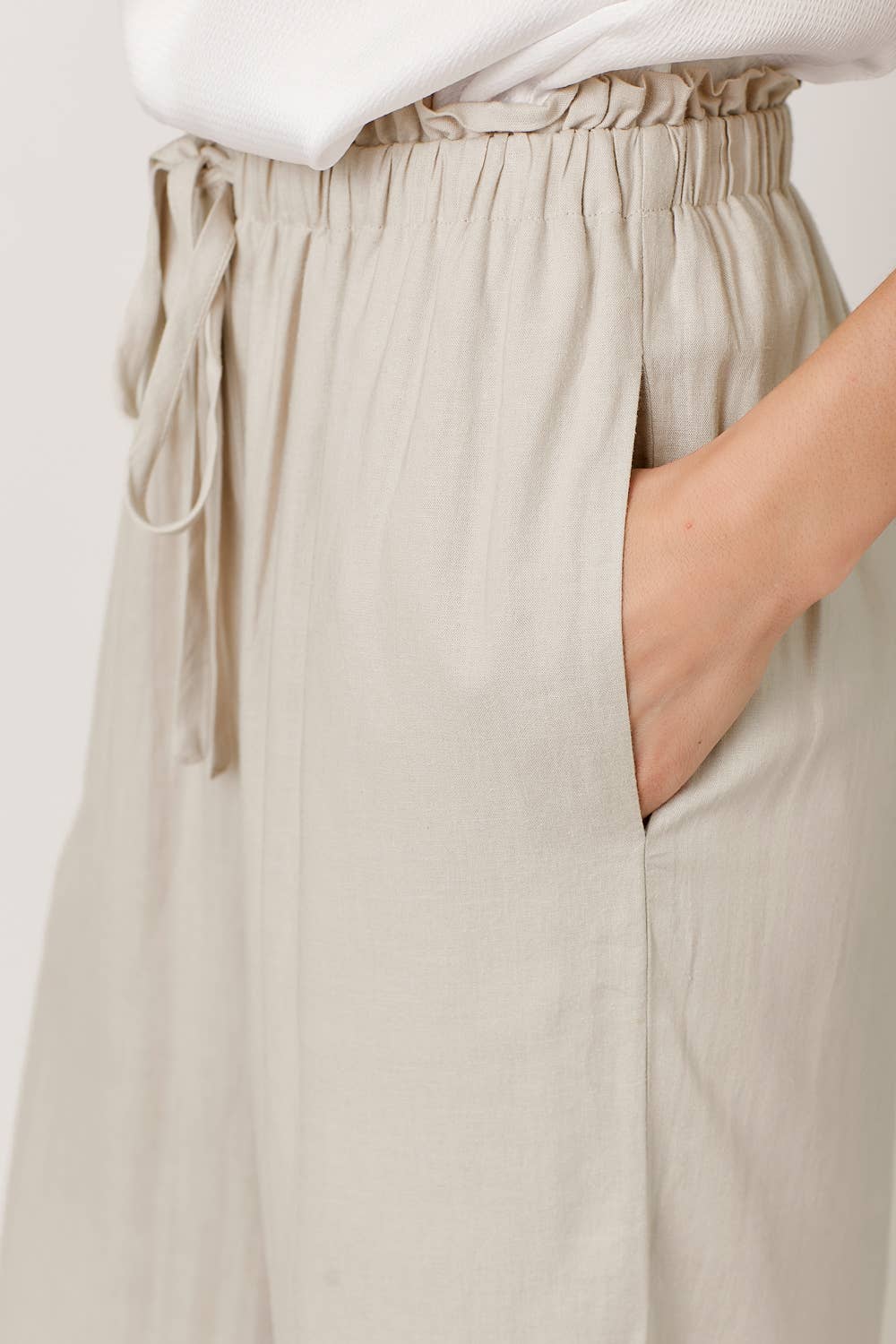 Mystree - Linen Wide Leg Pants - Stone