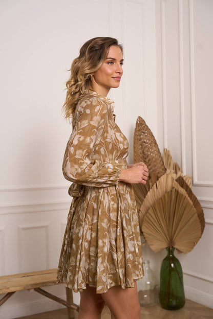 Choklate Paris - Sonia Printed Silk Kkater Dress - Taupe