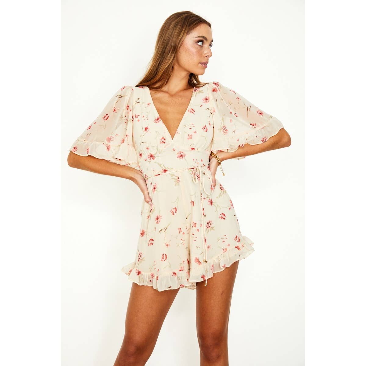 One and Only Collective - FLORAL PRINT RUFFLE MINI ROMPER