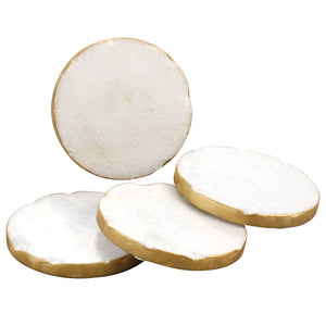CounterArt and Highland Home - Thirstystone 4pk Round White Marble w/ Gold Edges Coasters