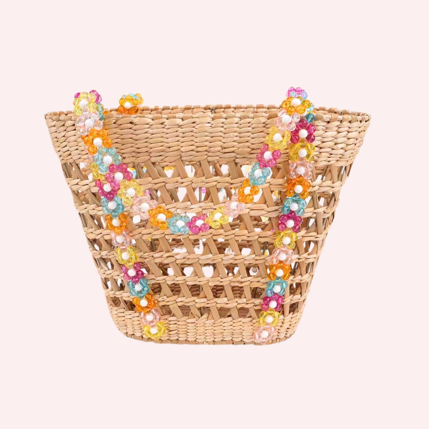 By Jenna Lee - Colorful Beaded Straw Beach Basket Tote