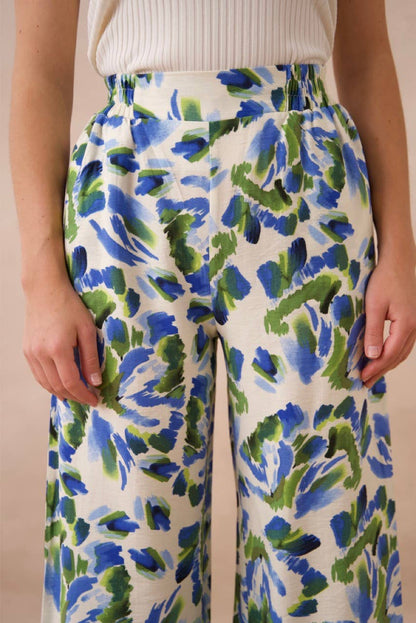 Choklate Paris - Printed Viscose Palazzo Pants - Blue/Green