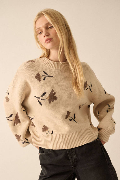 Promesa USA - Floral-Pattern Knit Bishop-Sleeve Sweater