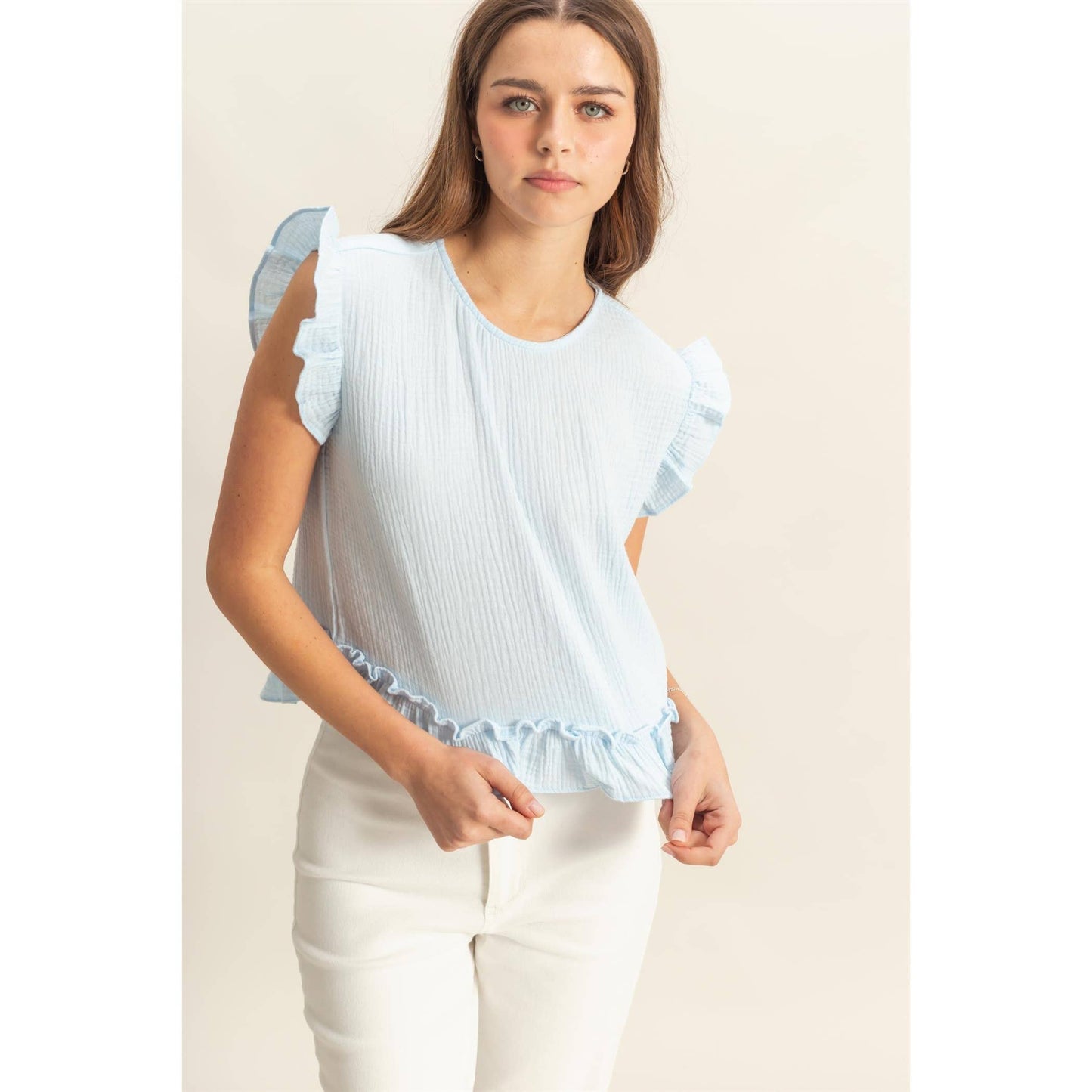 HYFVE - HF25A845-Double Gauze Ruffle Detail Sleeveless Top