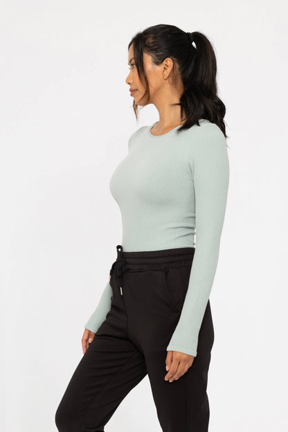 Mono B - Seamless Ribbed Long Sleeve Top - Vintage Blue