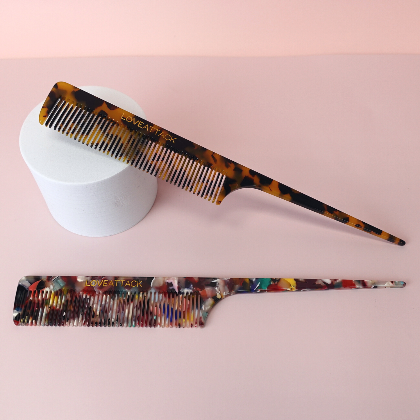 Love Attack - Cellulose Acetate Tail Hair Comb: White Tortoiseshell