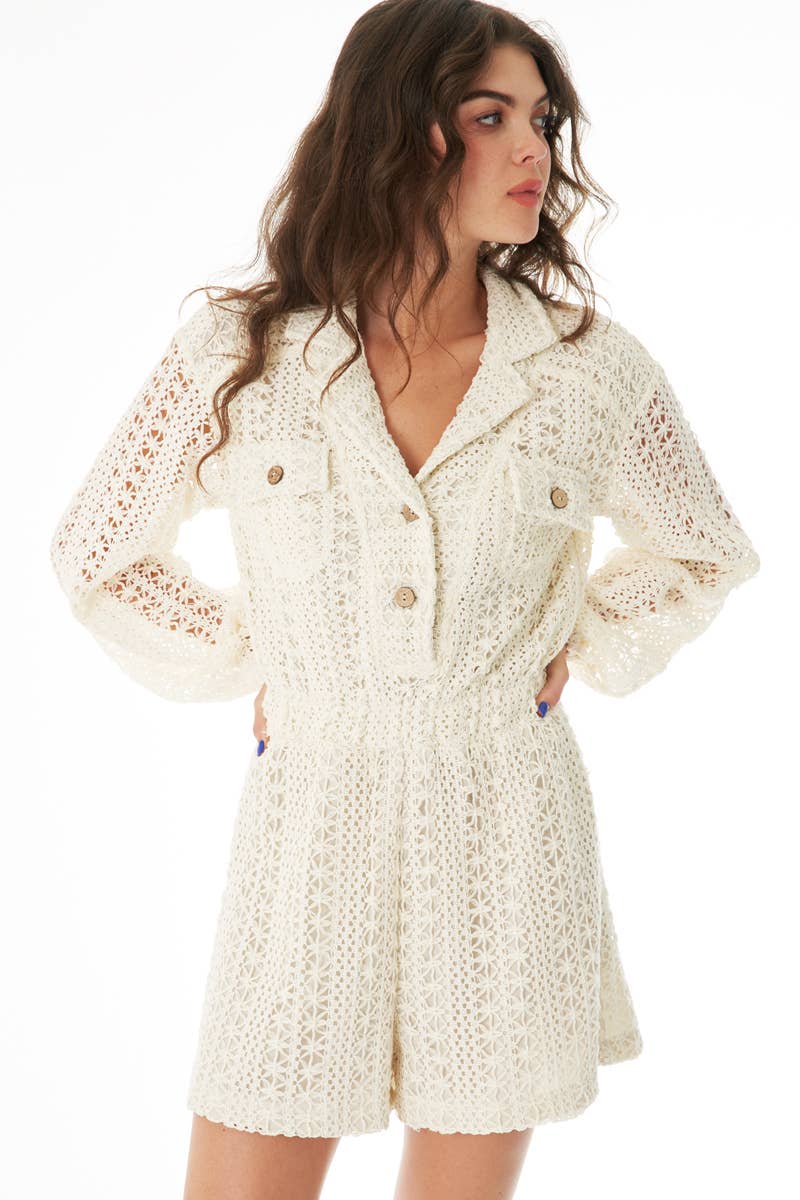 En Crème - Crochet Long Sleeve Romper