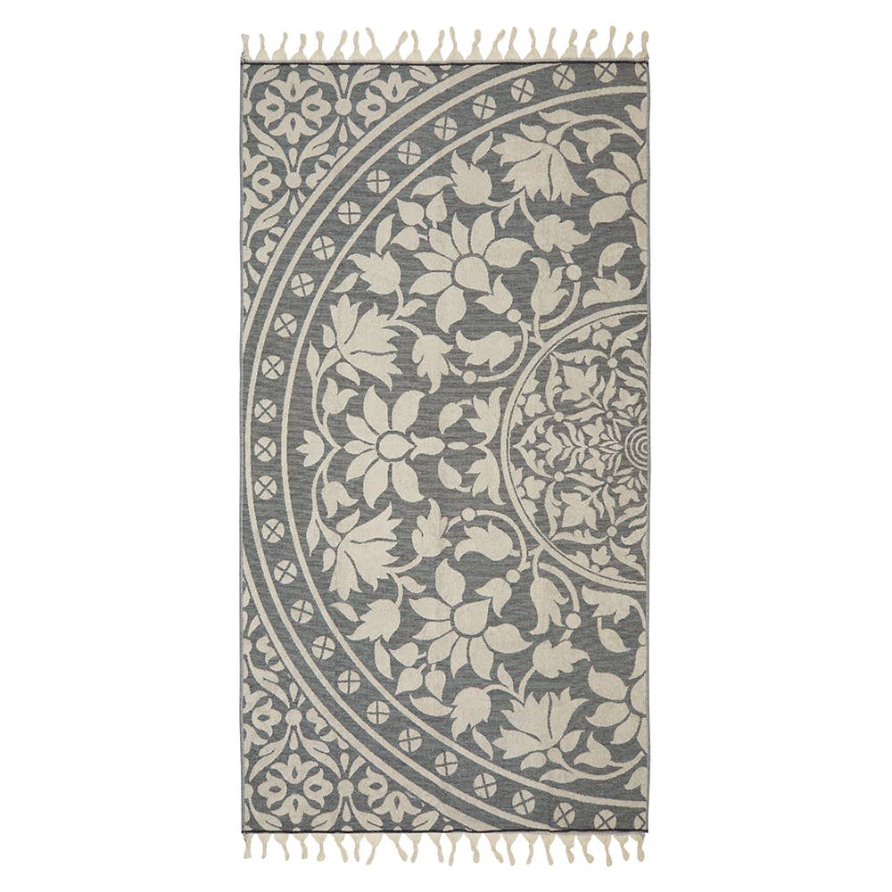 Kikoya - Mandala Terry Bath Towels Turkish Cotton 36x66 Beach Hammam: Black