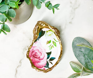 Alison Brooke Designs - Pink Vintage Roses Oyster Trinket Dish