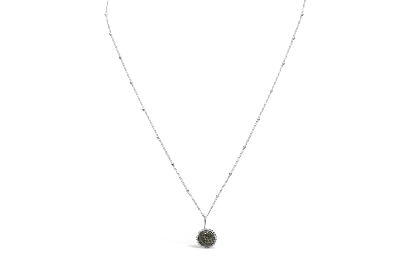 Stia Jewelry: Druzy Sparkle Platinum Silver Mini Necklace