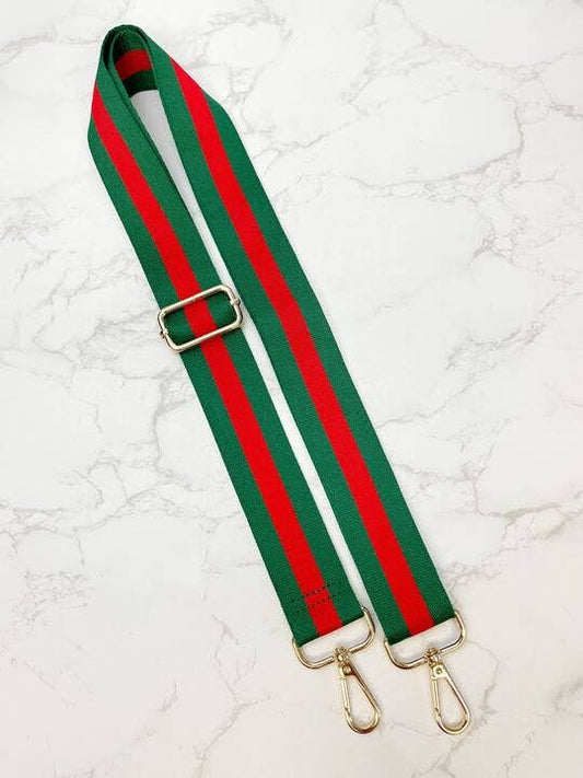 Prep Obsessed Wholesale - Adjustable Crossbody Strap - Green & Red Stripe